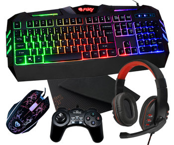 Klawiatura gamingowa podświetlana dla graczy FURY SPITFIRE + mata + mysz + słuchawki + pad - FURY