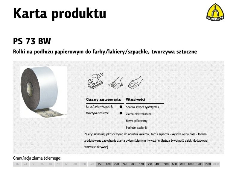 KLINGSPOR ROLKA NA PODŁOŻU PAPIEROWYM PS73BW 150mm gr.320 (50mb)