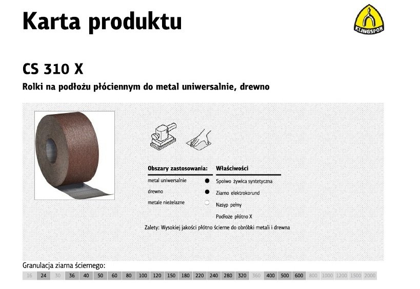KLINGSPOR ROLKA NA PODŁOŻU PŁÓCIENNYM CS310X 200mm gr. 60 (25mb)