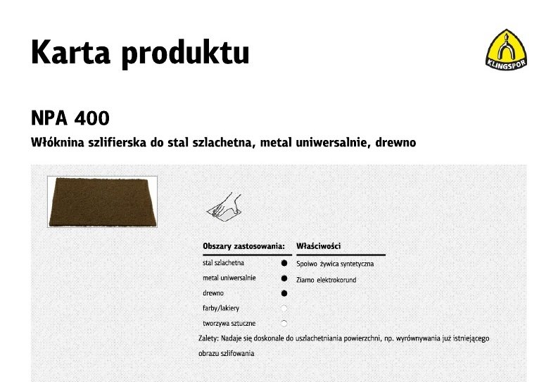 KLINGSPOR WŁÓKNINA ARKUSZ BRĄZOWA 152mm x 229mm COARSE