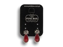 Klipsy do uszu srebrne z bordowym kryształkiem, styl vintage PINK BOX