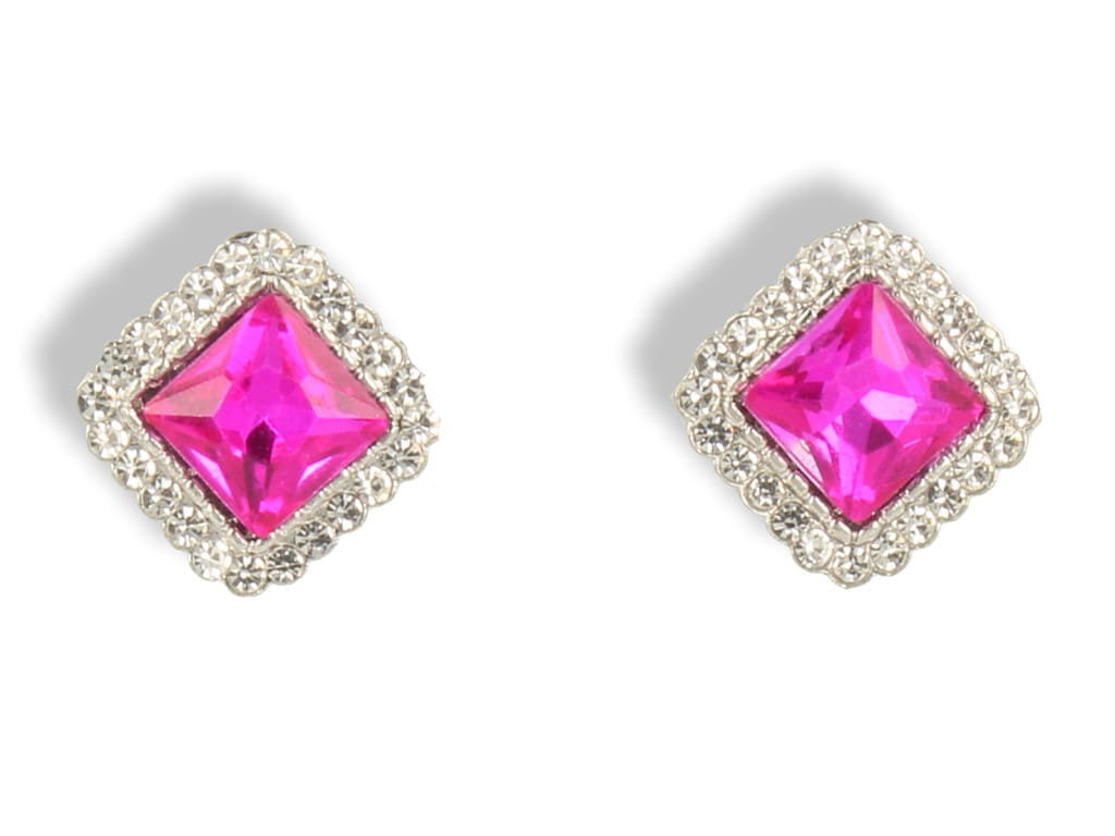 PINK BOX Klipsy do uszu srebrne z różowym kryształem