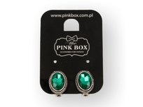 Klipsy do uszu w stylu Vintage, zielone w srebrnej oprawie PINK BOX