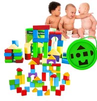 Klocki Drewniane Sorter W Kubełku 50 Elem. Zamki Układanka