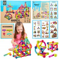 Klocki Edukacyjne Magnetyczne Konstrukcyjne Magnetic Sticks 64 El. Diy Stem