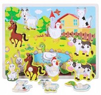 KLOCKI EDUKACYJNE PUZZLE DREWNIANE FARMA KROWA KOT ZOO UKŁADANKA DLA DZIECI