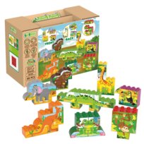 Klocki Edukacyjne Puzzle Układanka dla Dzieci Duży Zestaw Zwierzęta kolorowe dwustronne BiOBUDDi
