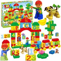 KLOCKI KONSTRUKCYJNE EDUKACYJNE MIASTO POCIĄG LITERKI CYFERKI 108 EL. 3+