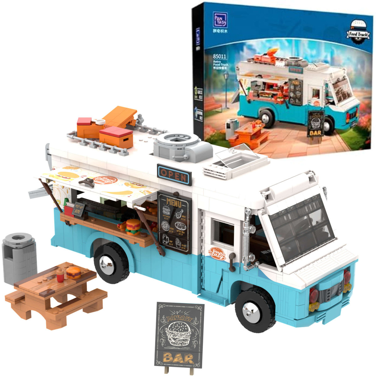 Coffret Cadeau Pantasy Food Truck - 2300 Pièces De Construction - Compatible LEGO - 6 Ans+