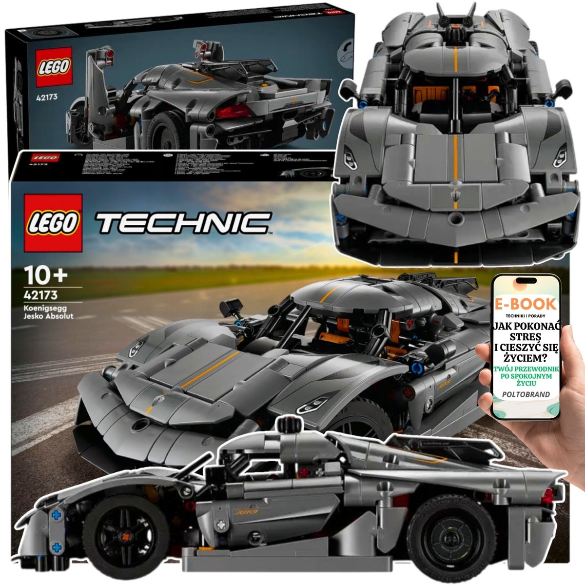KLOCKI LEGO AUTKO PREZENT DLA DZIECKA - LEGO Technic Szary hipersamochód Koenigsegg Jesko Absolut (42173) + EBOOK-1