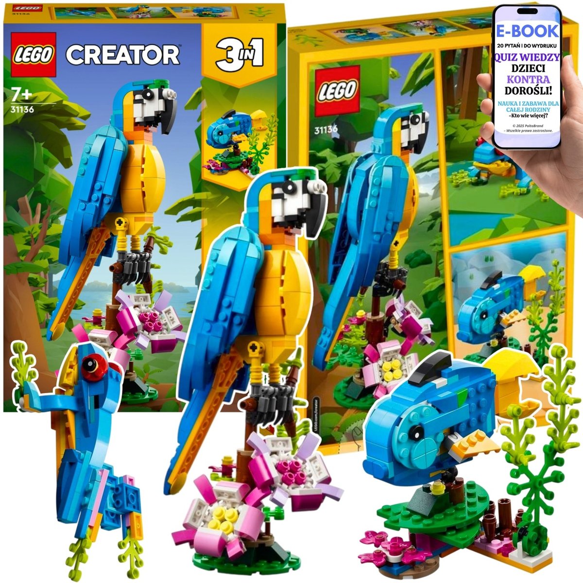 KLOCKI LEGO CREATOR 3w1 PREZENT DLA DZIECKA - Egzotyczna Papuga 31136 + EBOOK-2