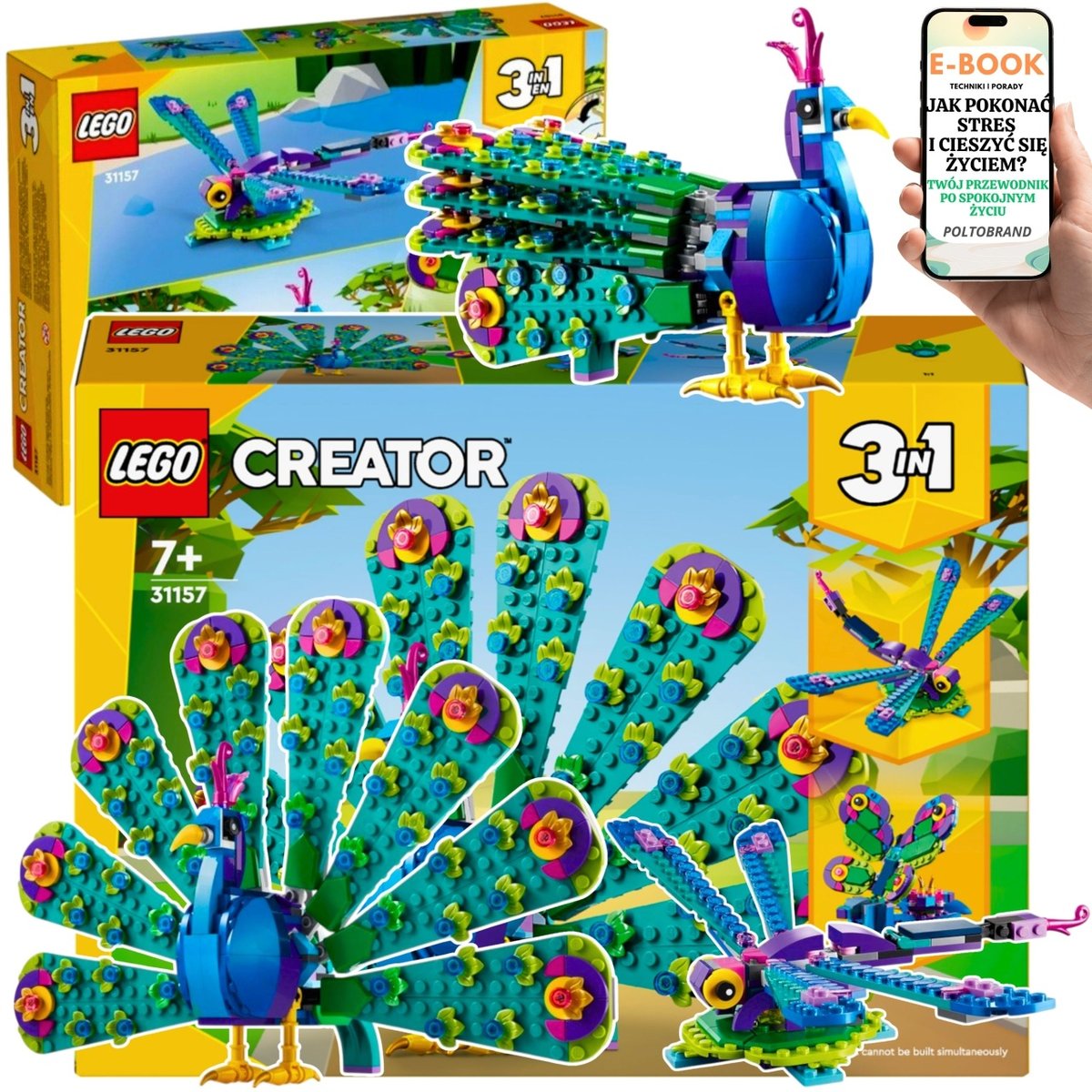 KLOCKI LEGO CREATOR 3w1 PREZENT DLA DZIECKA - Egzotyczny paw Ważka Motyl 31157 + EBOOK-1