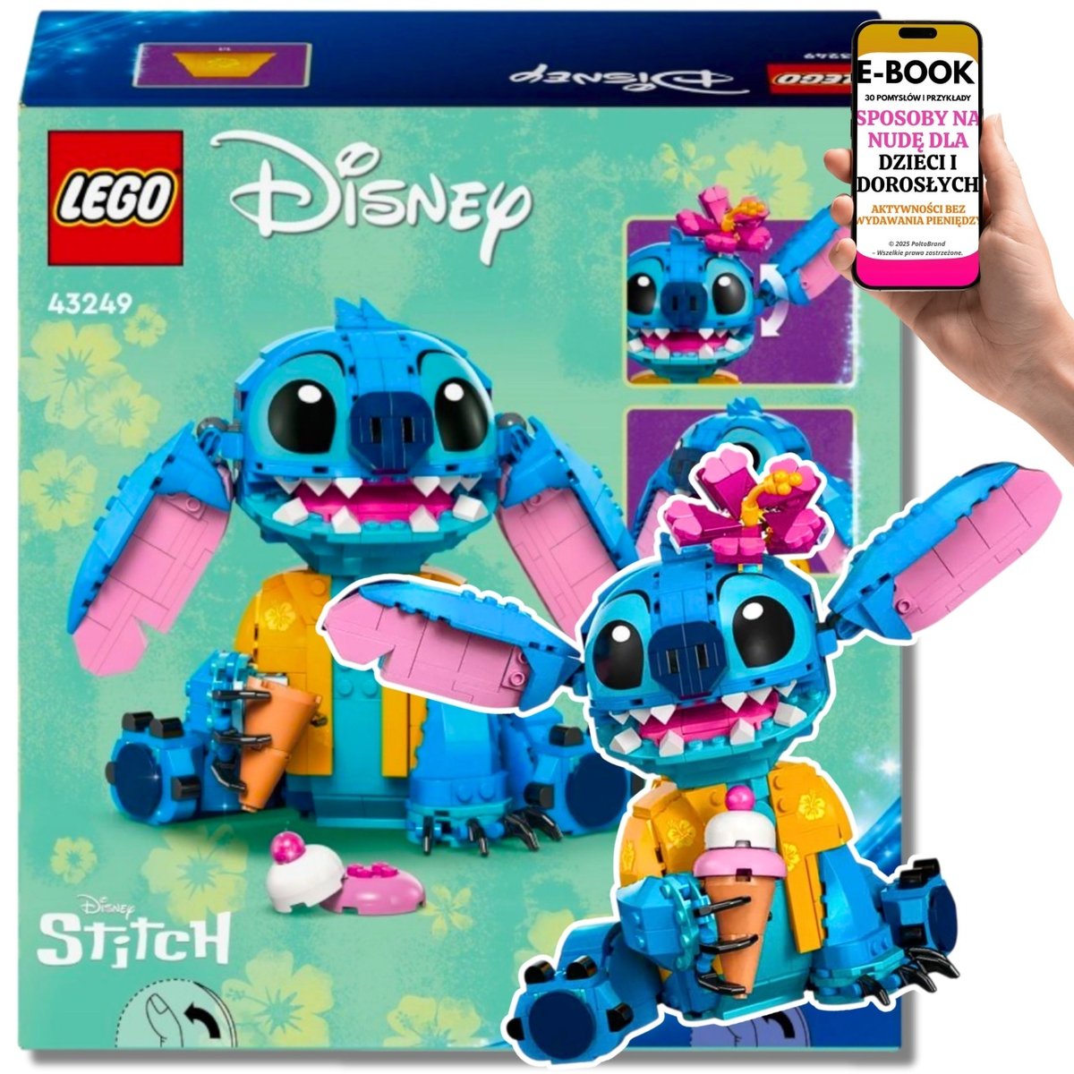 KLOCKI LEGO Stitch – PREZENT DISNEY DLA DZIECI (43249) | Kultowa figurka do złożenia | Idealna dla fanów Lilo i Stitch + EBOOK-3