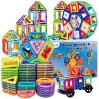 Klocki Magnetyczne 120 elementów 3D Duże Konstrukcyjne - Magnetic Tiles Koło młyńskie, pojazdy Zestaw XXL