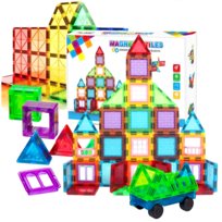 KLOCKI MAGNETYCZNE 3D konstrukcyjne Edukacyjne DUŻE PANELE Zestaw 45el Rainbow Magnetic Tiles Układanka