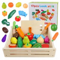 Klocki Magnetyczne Drewniane Owoce Warzywa Klocki Duży Zestaw Montessori