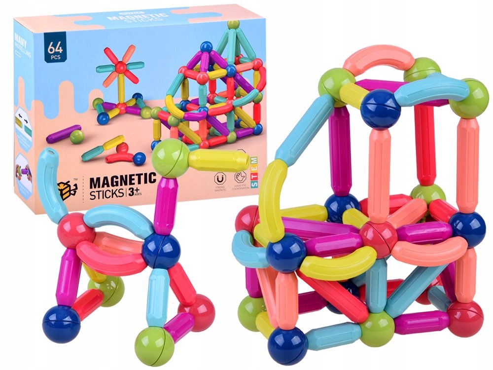 Фото - Конструктор Magnetic Klocki Magnetyczne Edukacyjne  Sticks 64 Elementów 