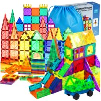 Klocki Magnetyczne Konstrukcyjne 3D Rainbow Magnetic Tiles XXL DUŻY ZESTAW DLA DZIECI 109 el DUŻE PANELE SAMOCHODY + TORBA
