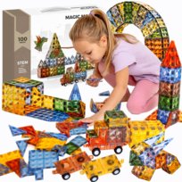KLOCKI MAGNETYCZNE KONSTRUKCYJNE EDUKACYJNE DUŻE KAFELKI PANELE układanka  zestaw XXL 100 Rainbow Magic Magnetic