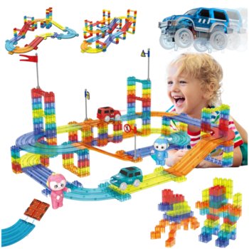 Klocki Magnetyczne Konstrukcyjne Tor Wyścigowy Duży Zestaw Dla Dzieci 154El - Peppyfun