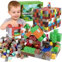 Klocki magnetyczne kostki kolorowe sześciany 150 el. PIXELE Duży Zestaw MIX  XXL Module World 6 ludzików