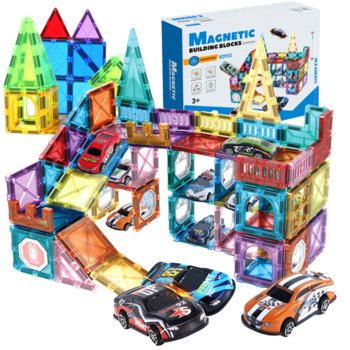 Klocki magnetyczne kostrukcyjne DUŻE PANELE ZESTAW XXL Tor samochodowy Parking Garaż 3D + samochodziki - 12 aut Magetic Building Blocks - Doris