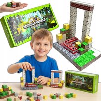 KLOCKI MAGNETYCZNE MINECRAFT SZEŚCIANY LOSOWY 100 KLOCKÓW KOSTKI + 5 FIGUREK