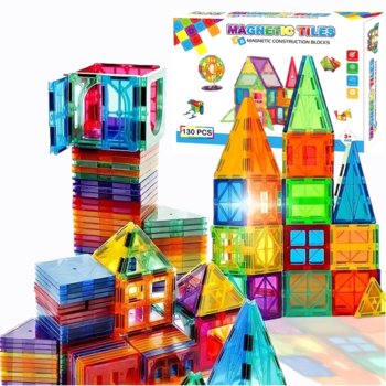 KLOCKI MAGNETYCZNE Rainbow Magnetic Tiles KONSTRUKCYJNE DUŻE KAFELKI PANELE XXl 130 el 3D - Doris