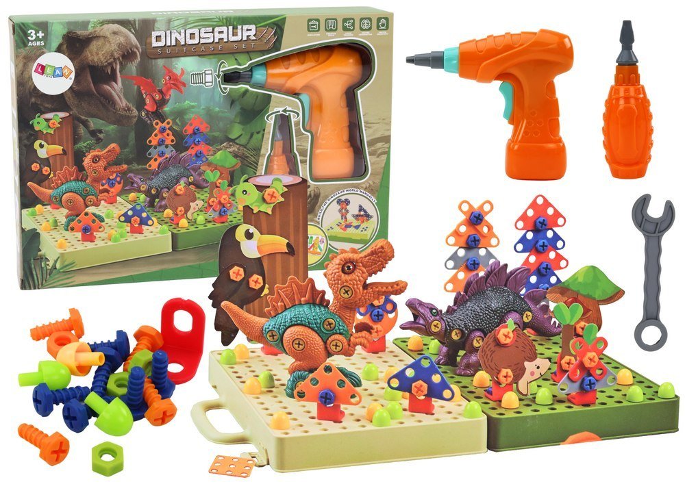 Фото - Дитячий набір для гри LEAN Toys Klocki Puzzle Konstrukcyjne 3D DIY Dinozaury Rozkręcanie Wiertarka 
