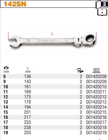 Klucz płasko-oczkowy z dwukierunkowym mechanizmem zapadkowym i przegubem BETA, 9 mm