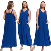 Kobieca Długa Sukienka Damska Maxi Letnia Luźnym Krój Wiskozowa Moraj Xl Blue