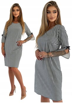 Kobieca Elegancka Sukienka w Pepitkę Midi 3/4 Rękaw Kokardka Rozmiar 46 - Inna marka