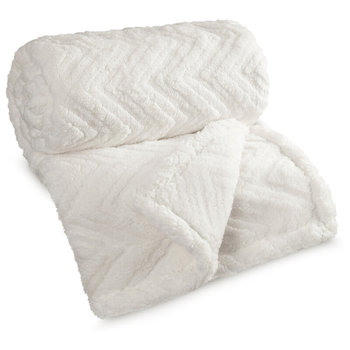 Koc 170x210 Jodła kremowy – puszysty koc z miękkiego polaru z wzorem jodełki - DESIGN 91