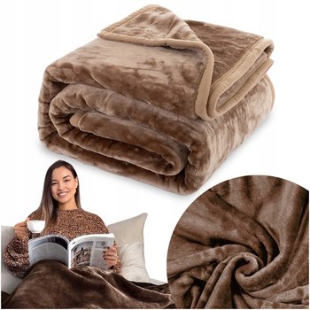 Koc 200x220 akrylowy jednolity ciepły GRUBY pled na łóżko YASEMIN brąz - inna (Inny)