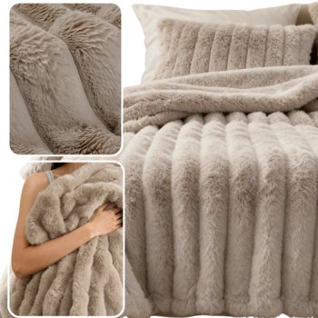 Koc 200x220 Wytłaczany Pluszowy Gruby Futrzak Włochacz Puszysty Brązowy Taupe Bunny - Spod Igły i Nitki