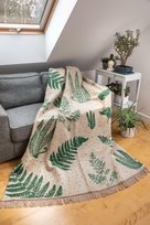 Koc Bawełniany Akrylowy 150X200 1393/2 Beżowy Zielony Liście Palmy Kwiatki Narzuta Pled