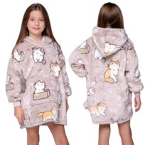 KOC BLUZA Oversize Ciepła Gruba KOCOBLUZA 2w1 KOTKI Futrzak Dziecięca