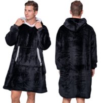 KOC BLUZA Oversize Ciepła Gruba KOCOBLUZA 2w1 XXL CZARNA Futrzak z Kapturem