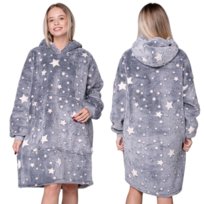 KOC BLUZA Oversize Ciepła Gruba KOCOBLUZA 2w1 XXL GWIAZDKI Futrzak Kaptur