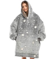 KOC BLUZA Oversize Ciepła Gruba KOCOBLUZA 2w1 XXL GWIAZDKI Futrzak Kaptur