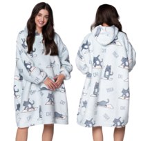 KOC BLUZA Oversize Ciepła Gruba KOCOBLUZA 2w1 XXL KOTY Futrzak z Kapturem