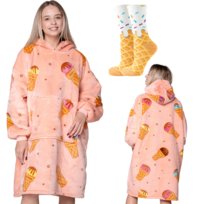 KOC BLUZA Oversize Ciepła Gruba KOCOBLUZA 2w1 XXL LODY + Skarpetki Futrzak