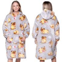 KOC BLUZA Oversize Ciepła Gruba KOCOBLUZA 2w1 XXL MOPSY Futrzak z Kapturem