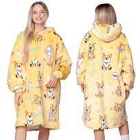 KOC BLUZA Oversize Ciepła Gruba KOCOBLUZA 2w1 XXL PIESKI Futrzak z Kapturem