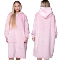 KOC BLUZA Oversize Ciepła Gruba KOCOBLUZA 2w1 XXL RÓŻOWA Futrzak z Kapturem