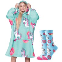 KOC BLUZA Oversize Ciepła Gruba KOCOBLUZA 2w1 XXL UNICORN + SKARPETKI