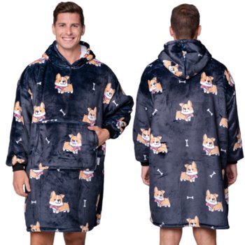 KOC BLUZA Oversize Ciepła Gruba KOCOBLUZA 2w1XXL CORG CZARNA Futrzak Kaptur - Mystersheep