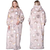 KOC BLUZA Oversize Ciepła Gruba KOCOBLUZA 2w1XXL DŁUGA KOTY Futrzak Kaptur