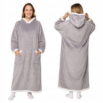 KOC BLUZA Oversize do Kostek Gruba KOCOBLUZA XXL SZARA Futrzak Kaptur