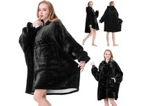 Koc Duża Bluza Z Kapturem Gruba Oversize Ciepła Szlafrok Kocobluza Czarna